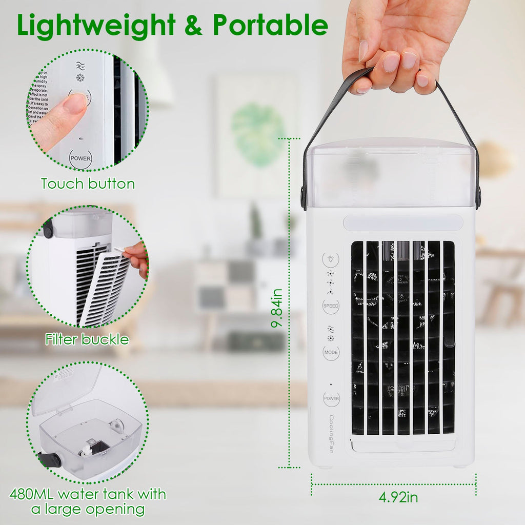 4 In 1 Portable Air Conditioner Fan Evaporative Air Cooler Water Mist Cooling Fan for Desktop 3 Speeds Nightlight