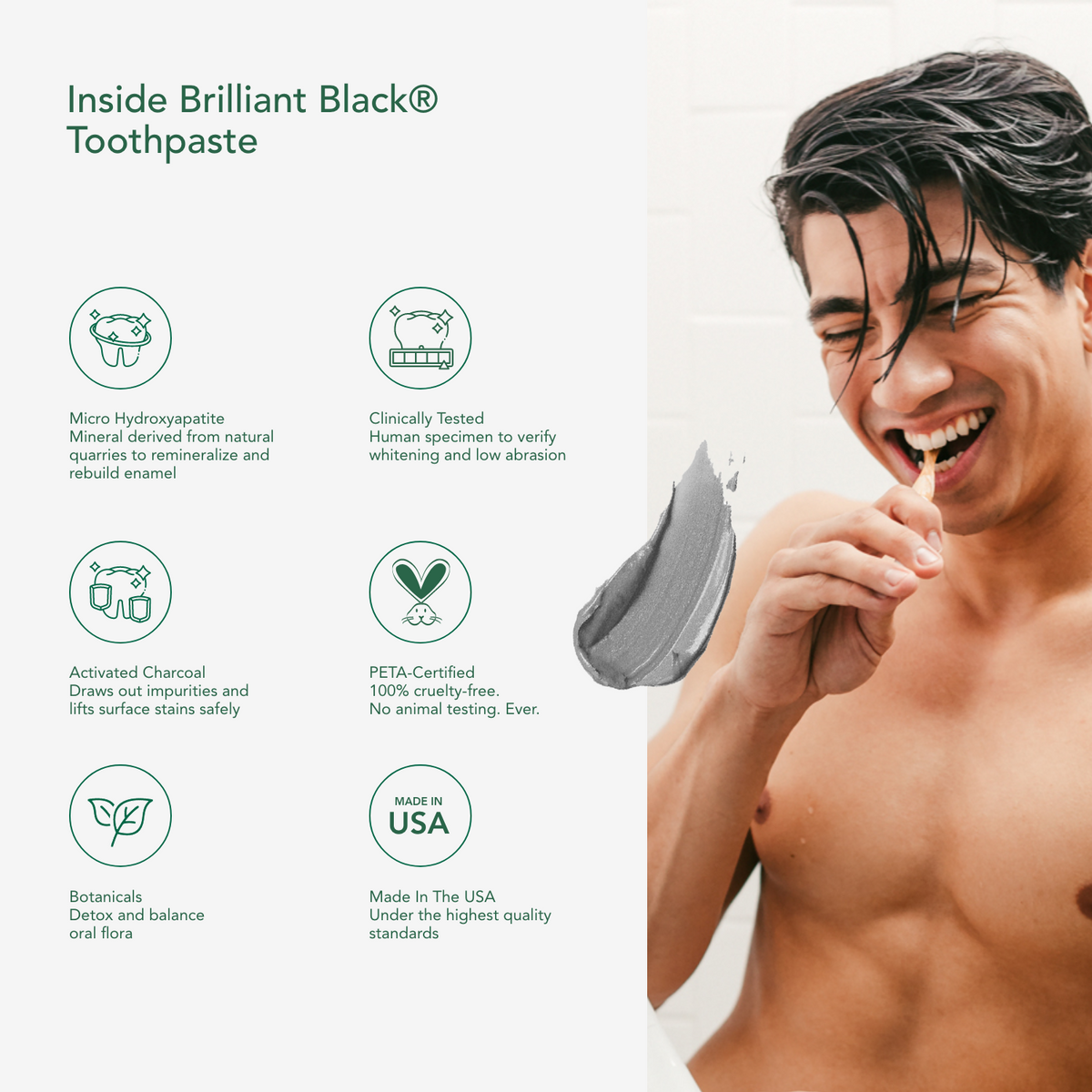 Brilliant Black® Charcoal Whitening Toothpaste with Micro-Hydroxyapatite (Fluoride-Free, Enamel Strength & Sensitive Teeth Relief)