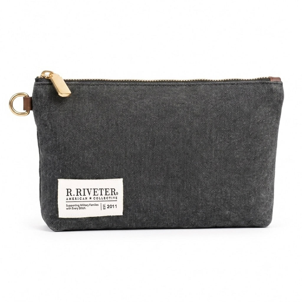 Lucy Large Zipper Pouch | Black Washed Canvas