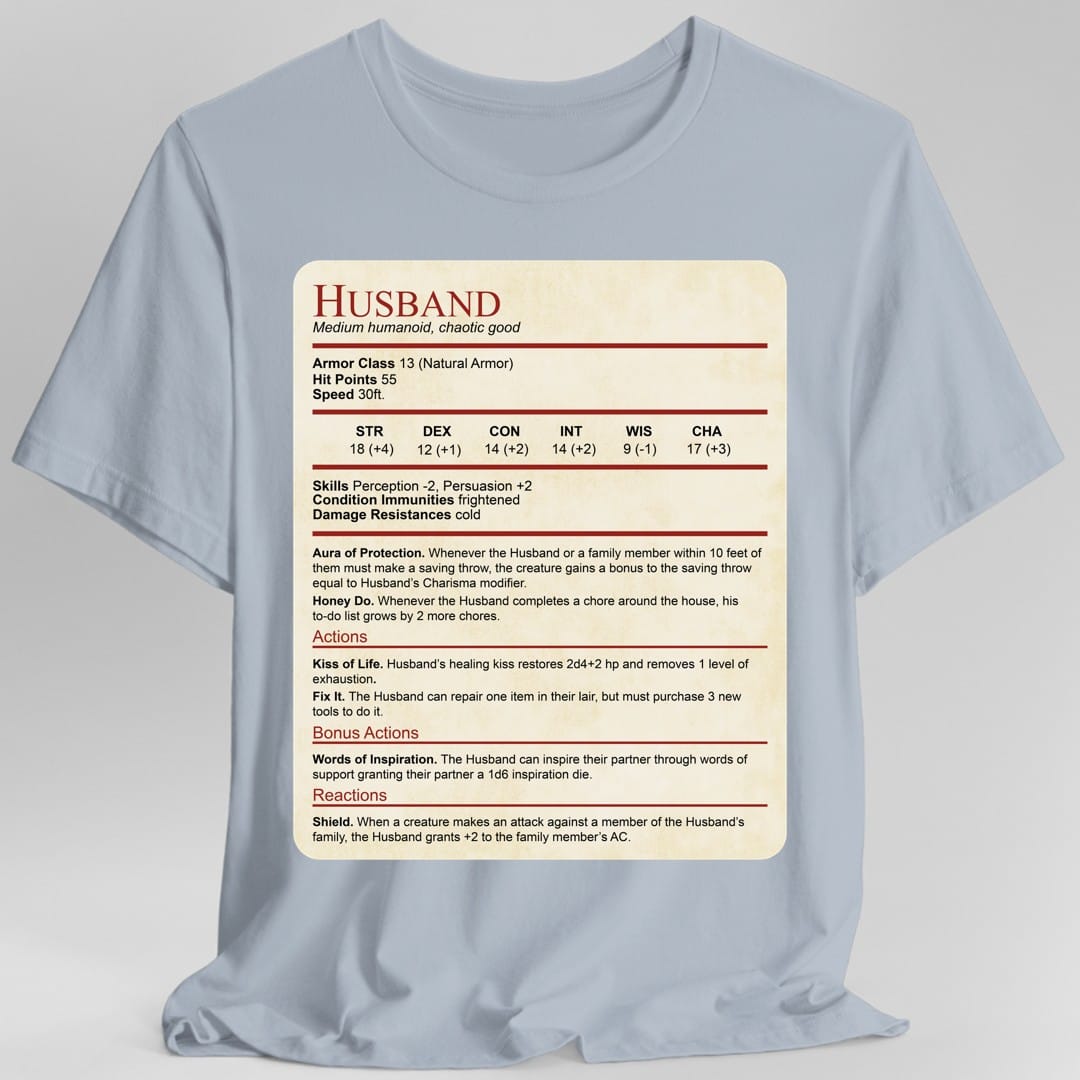 D&D Husband Stat Block T-Shirt