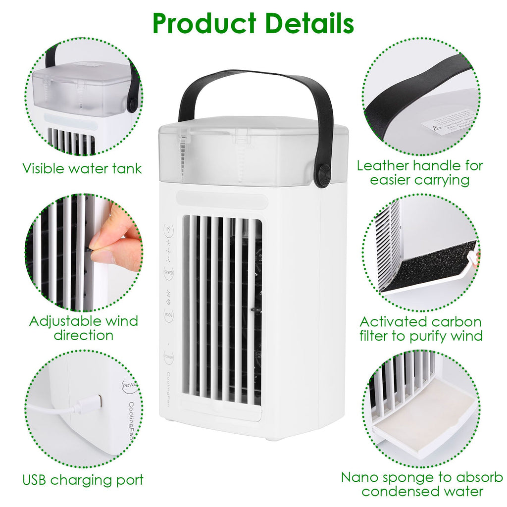 4 In 1 Portable Air Conditioner Fan Evaporative Air Cooler Water Mist Cooling Fan for Desktop 3 Speeds Nightlight